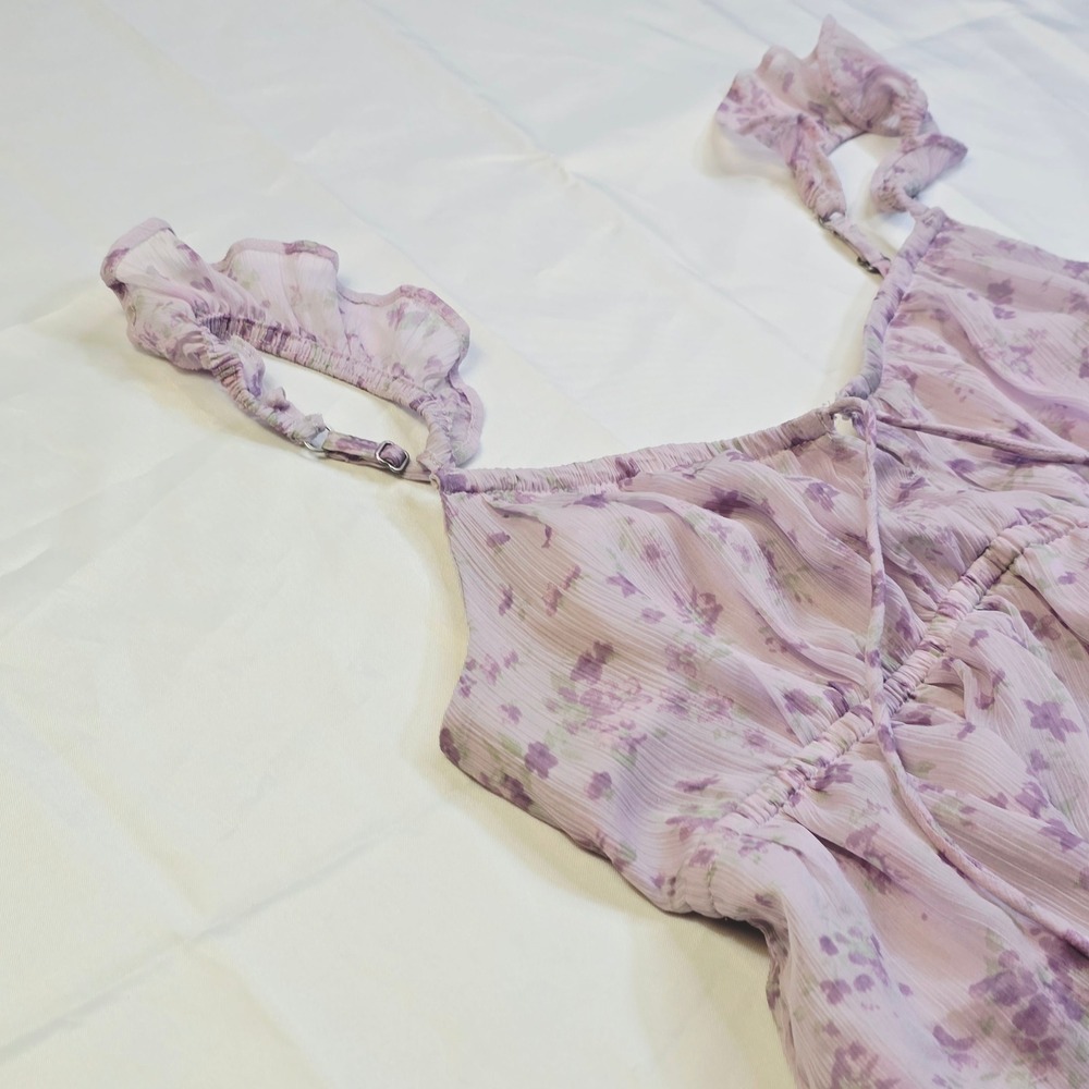 Hollister Womens Floral Babydoll Cami Top Size S Purple Ruffle Strap Chiffon H21 - Picture 10 of 16